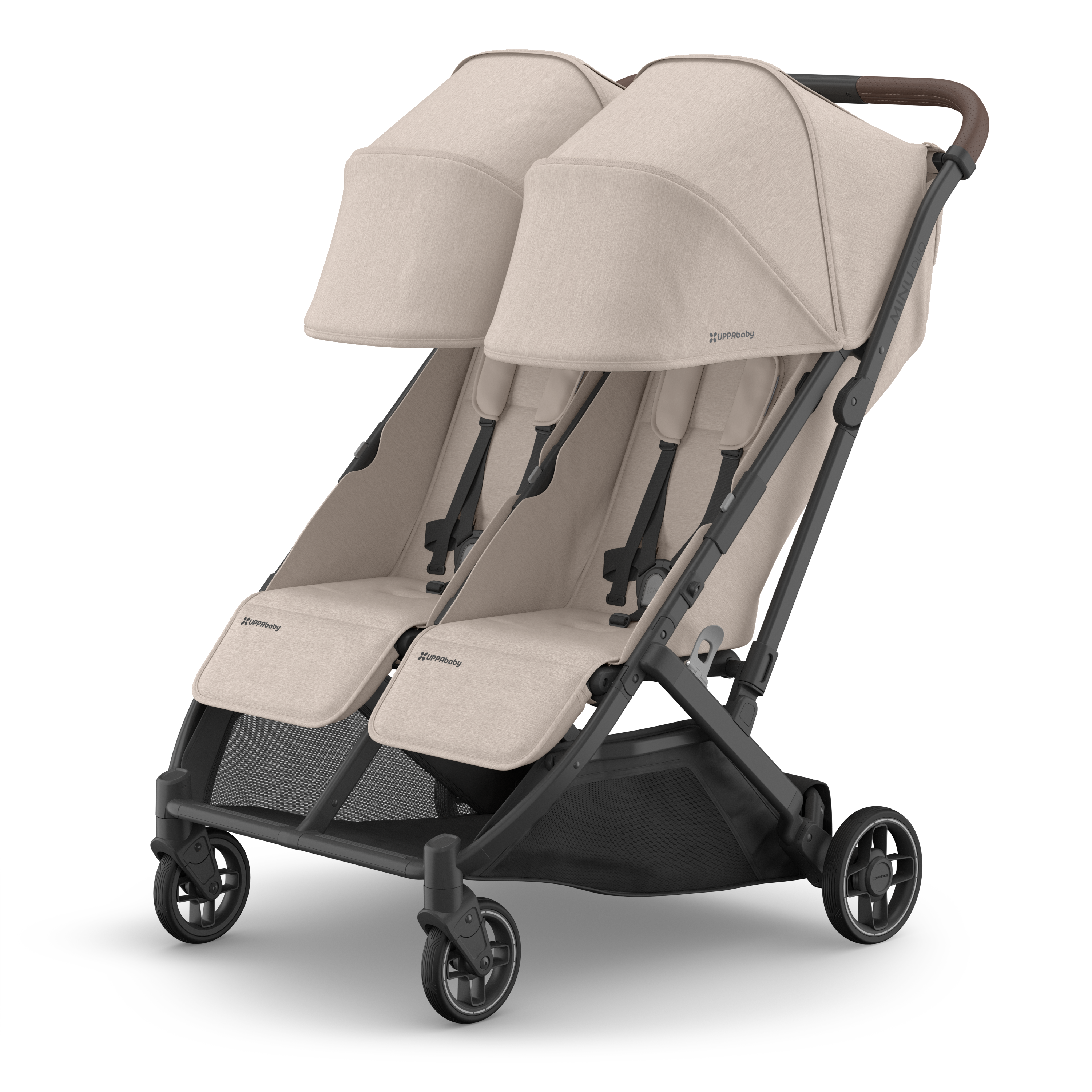 UPPAbaby Minu Duo Stroller Ada Sandstone Mélange Carbon Frame Chestnut Leather