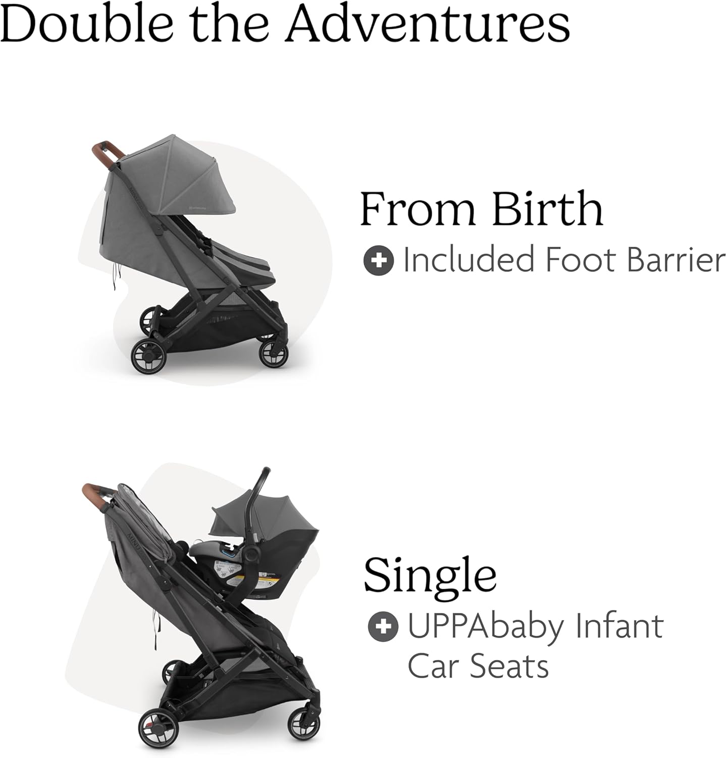 UPPAbaby Minu Duo Stroller Greyson Charcoal Mélange Carbon Frame Saddle Leather