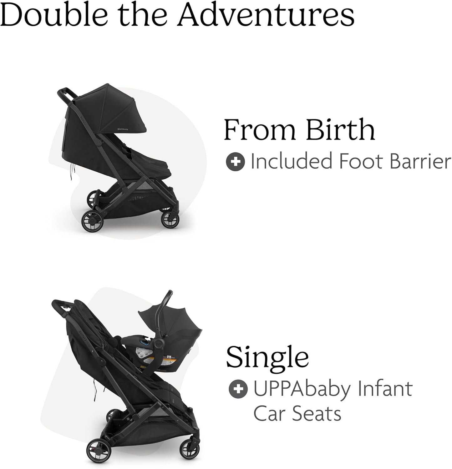 UPPAbaby Minu Duo Stroller Jake Charcoal Carbon Frame Black Leather