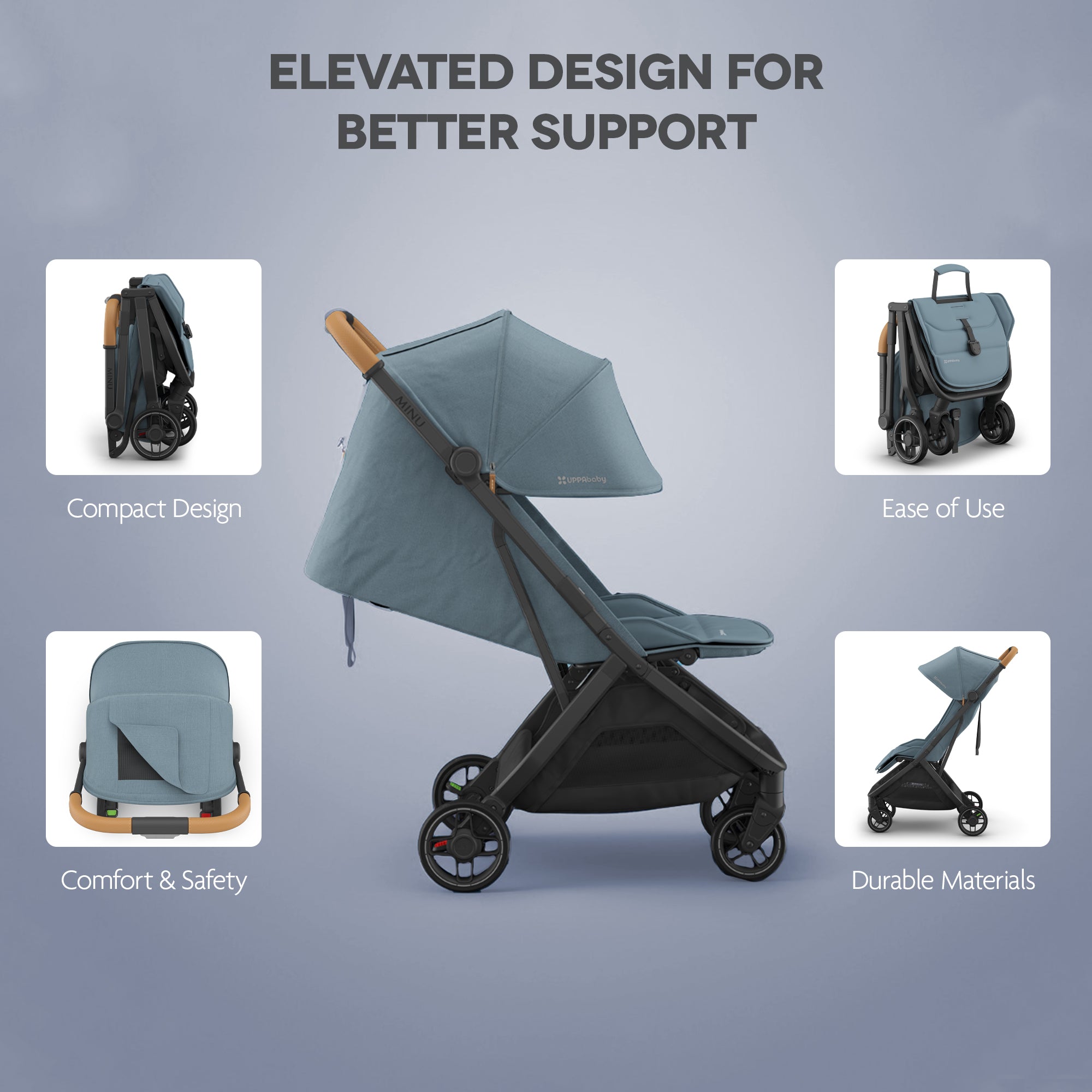 UPPAbaby Minu V3 Stroller Ada Sandstone Mélange Carbon Frame Chestnut Leather