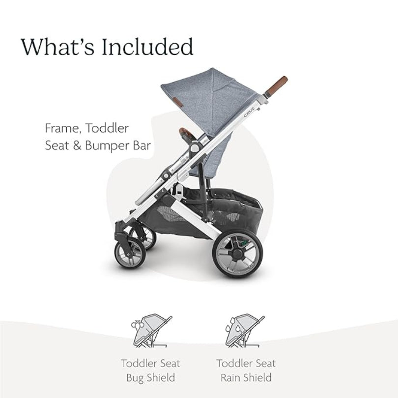 UPPAbaby Cruz V2 Stroller Gregory Blue Mélange Silver Frame Saddle Leather