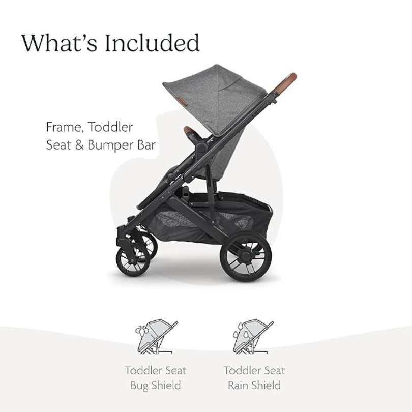 UPPAbaby Cruz V2 Stroller Greyson Charcoal Mélange Carbon Frame Saddle Leather