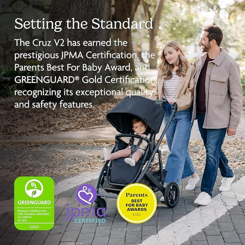 UPPAbaby Cruz V2 Stroller Greyson Charcoal Mélange Carbon Frame Saddle Leather