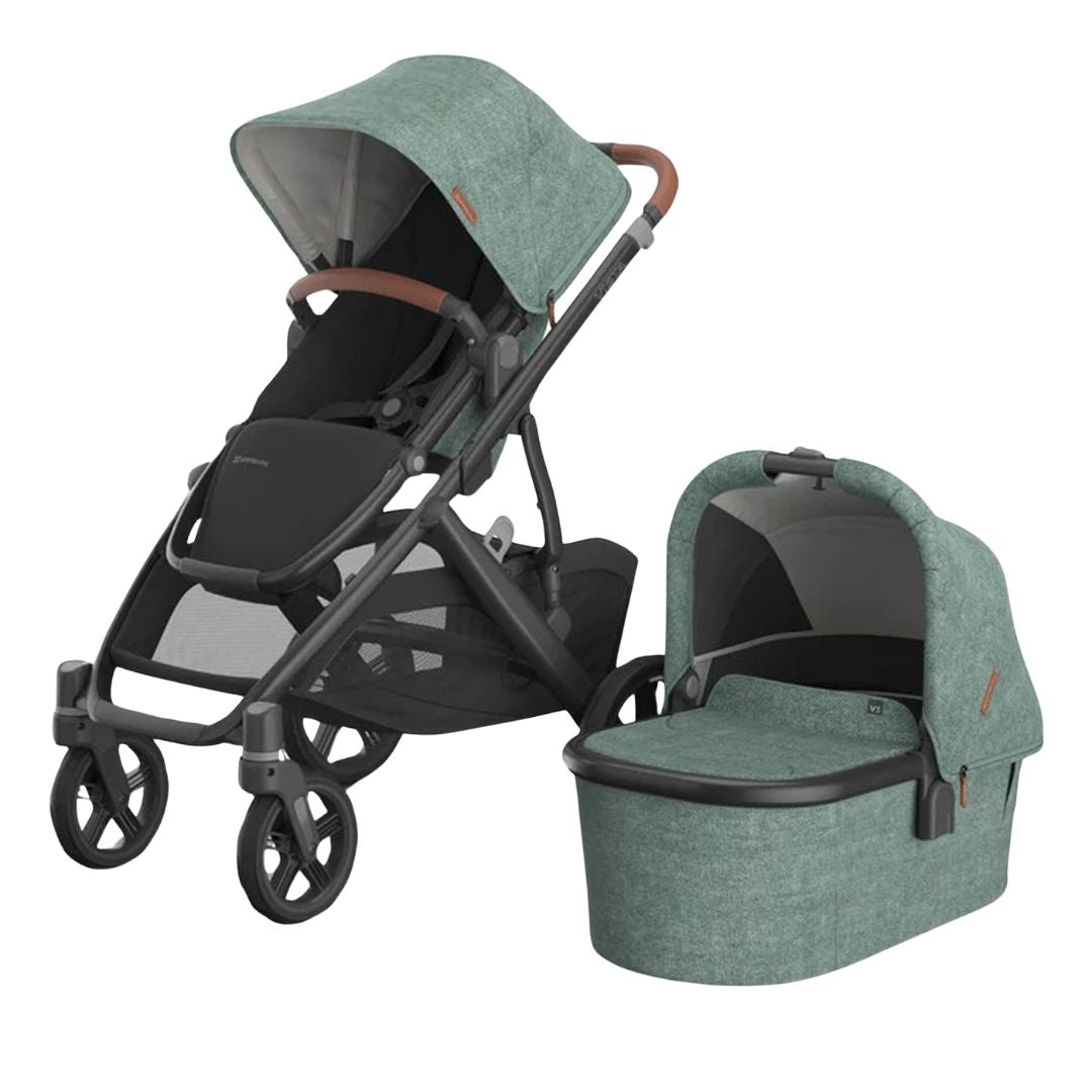 UPPAbaby Vista V3 Stroller Gwen Green Mélange Carbon Frame Saddle Leather