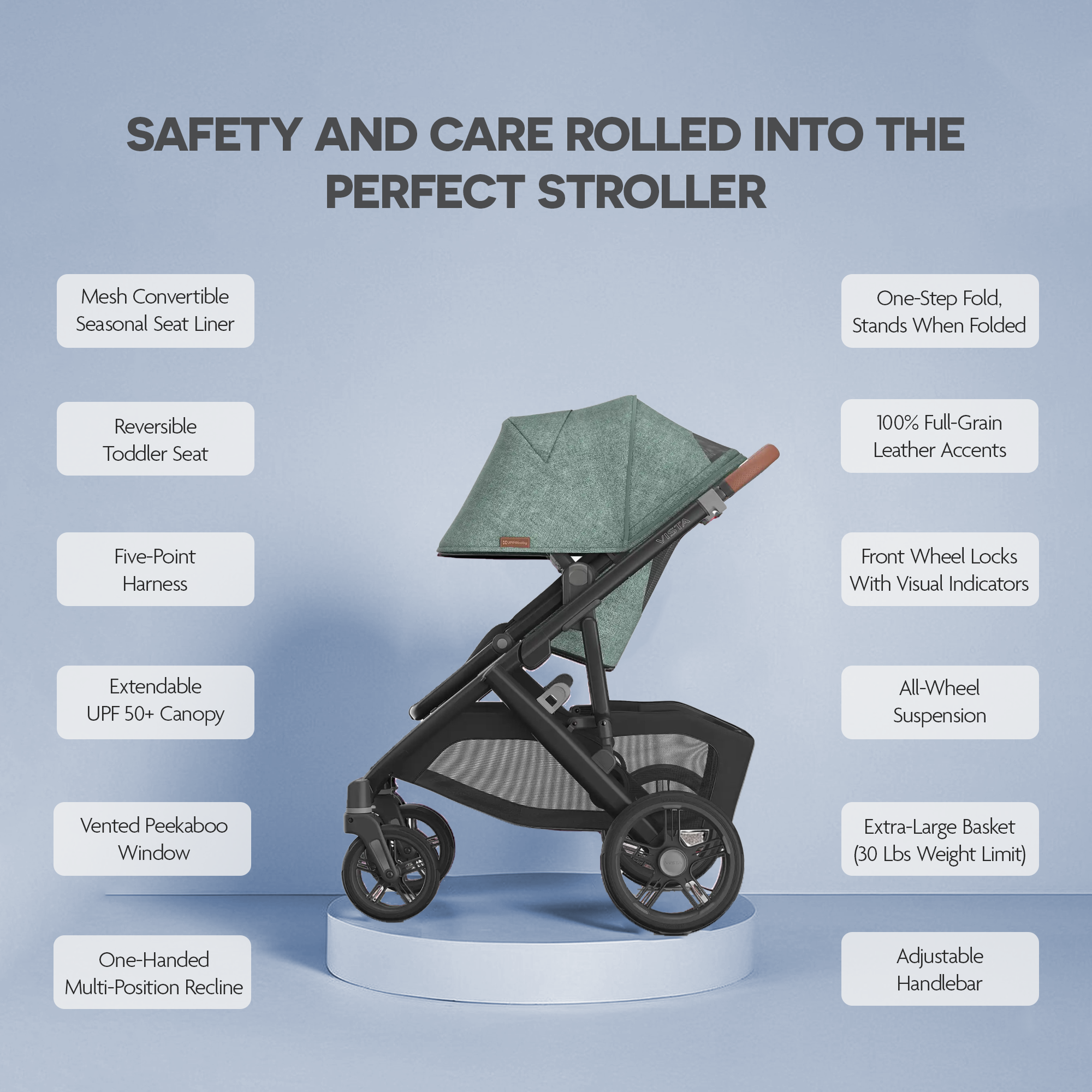 UPPAbaby Vista V3 Stroller Ada Sandstone Mélange Carbon Frame Chestnut Leather