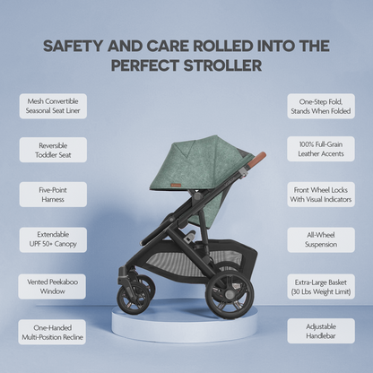 UPPAbaby Vista V3 Stroller Ada Sandstone Mélange Carbon Frame Chestnut Leather