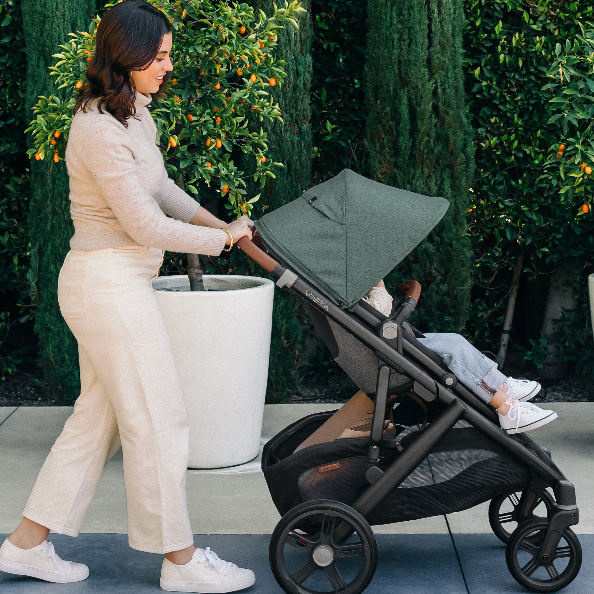 UPPAbaby Vista V3 Stroller Ada Sandstone Mélange Carbon Frame Chestnut Leather