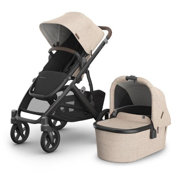 uppababy leather stroller UPPAbaby Vista V3 Stroller Liam Oat Mélange Carbon Frame Chestnut Leather