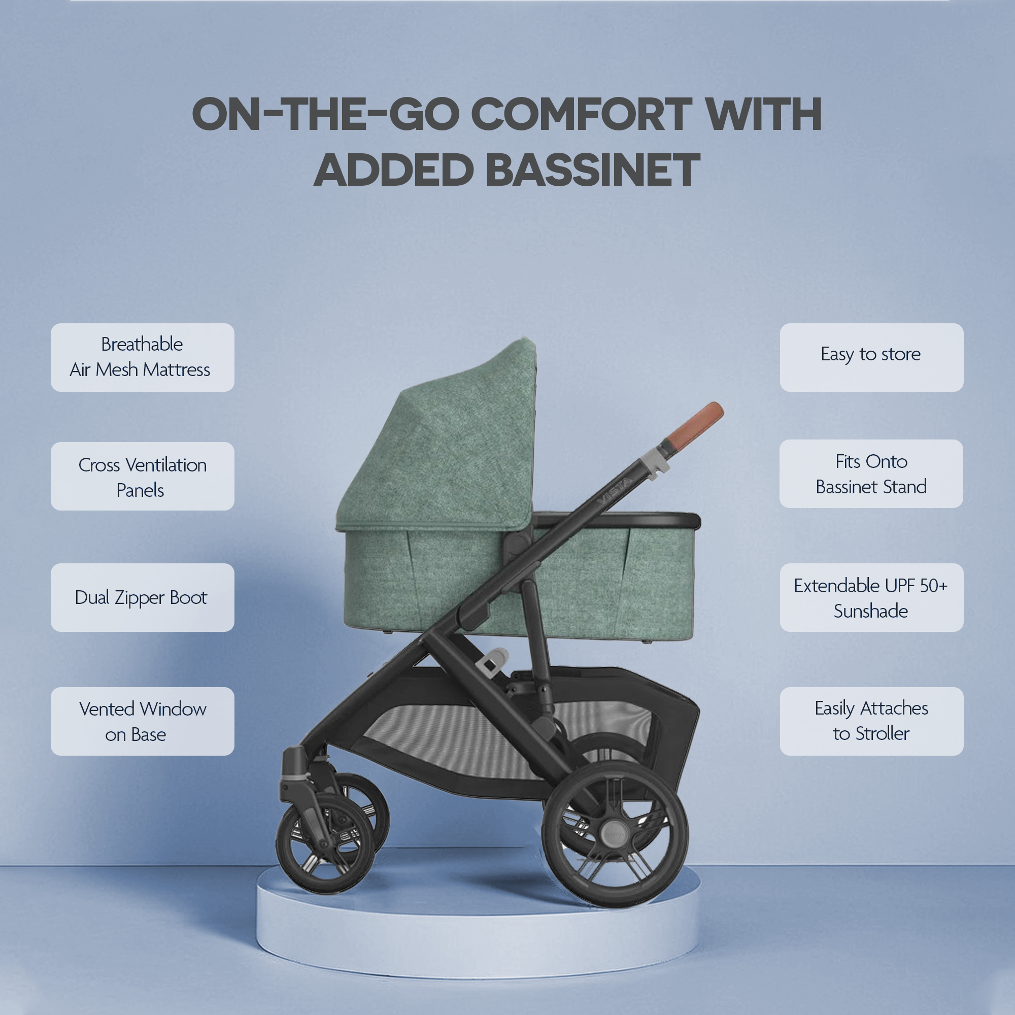 UPPAbaby Vista V3 Stroller Liam Oat Mélange Carbon Frame Chestnut Leather