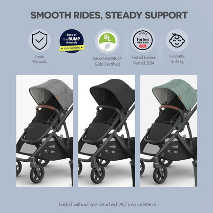 UPPAbaby Vista V3 Stroller Liam Oat Mélange Carbon Frame Chestnut Leather