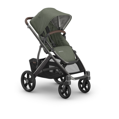 UPPAbaby Vista V3 Stroller Evelyn Meadow Green Graphite Frame Chestnut Leather