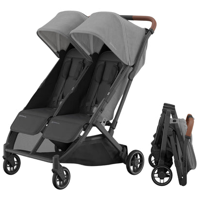 UPPAbaby Minu Duo Stroller Greyson Charcoal Mélange Carbon Frame Saddle Leather