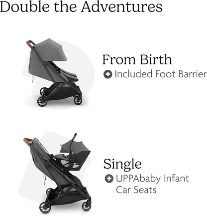 UPPAbaby Minu Duo Stroller Greyson Charcoal Mélange Carbon Frame Saddle Leather