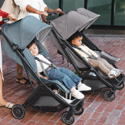UPPAbaby Minu Duo Stroller Ada Sandstone Mélange Carbon Frame Chestnut Leather