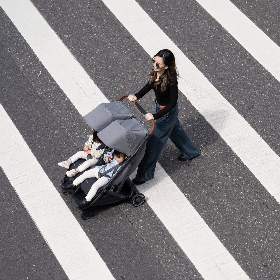 UPPAbaby Minu Duo Stroller Greyson Charcoal Mélange Carbon Frame Saddle Leather