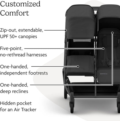 UPPAbaby Minu Duo Stroller Jake Charcoal Carbon Frame Black Leather
