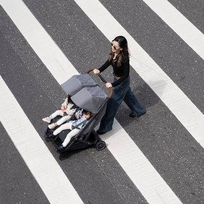 UPPAbaby Minu Duo Stroller Jake Charcoal Carbon Frame Black Leather