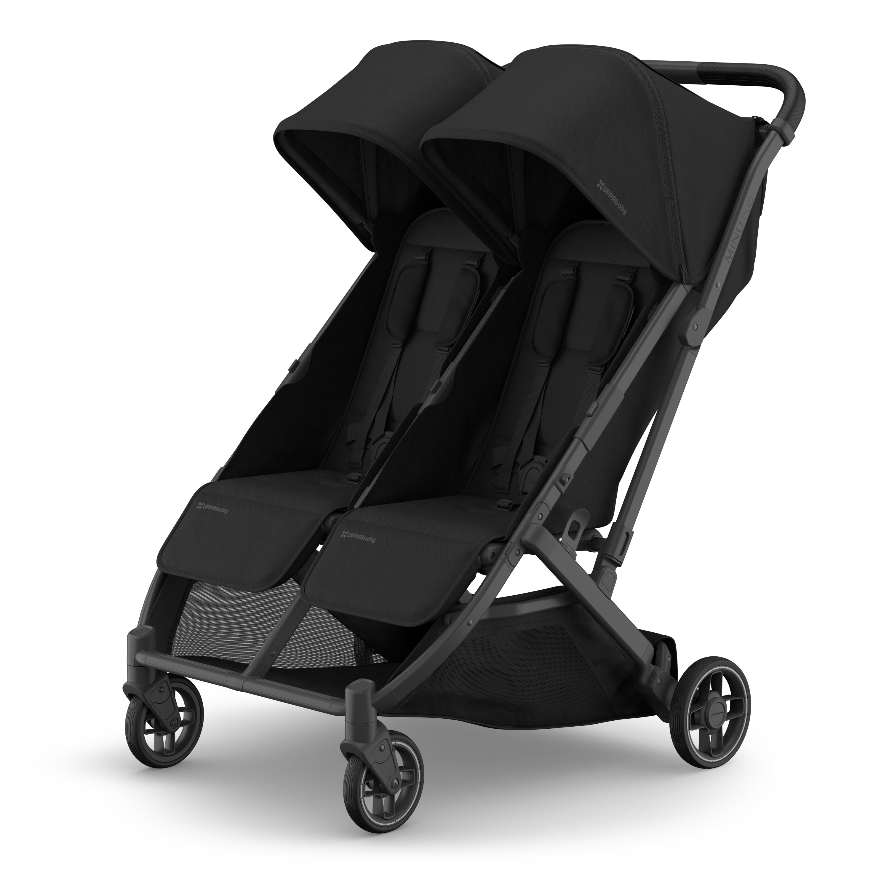 UPPAbaby Minu Duo Stroller James Charcoal Carbon Frame Black Leather