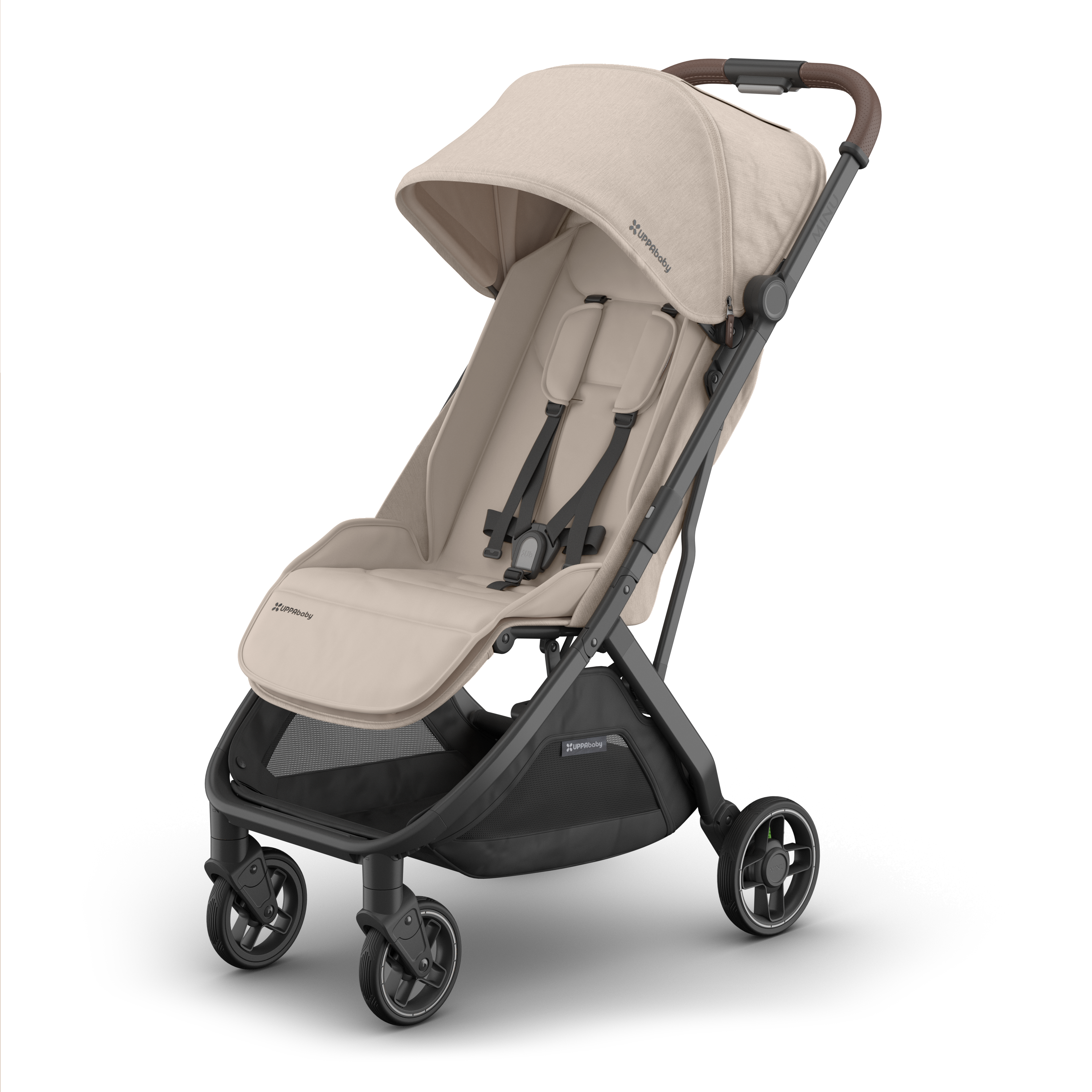UPPAbaby Minu V3 Stroller Ada Sandstone Mélange Carbon Frame Chestnut Leather