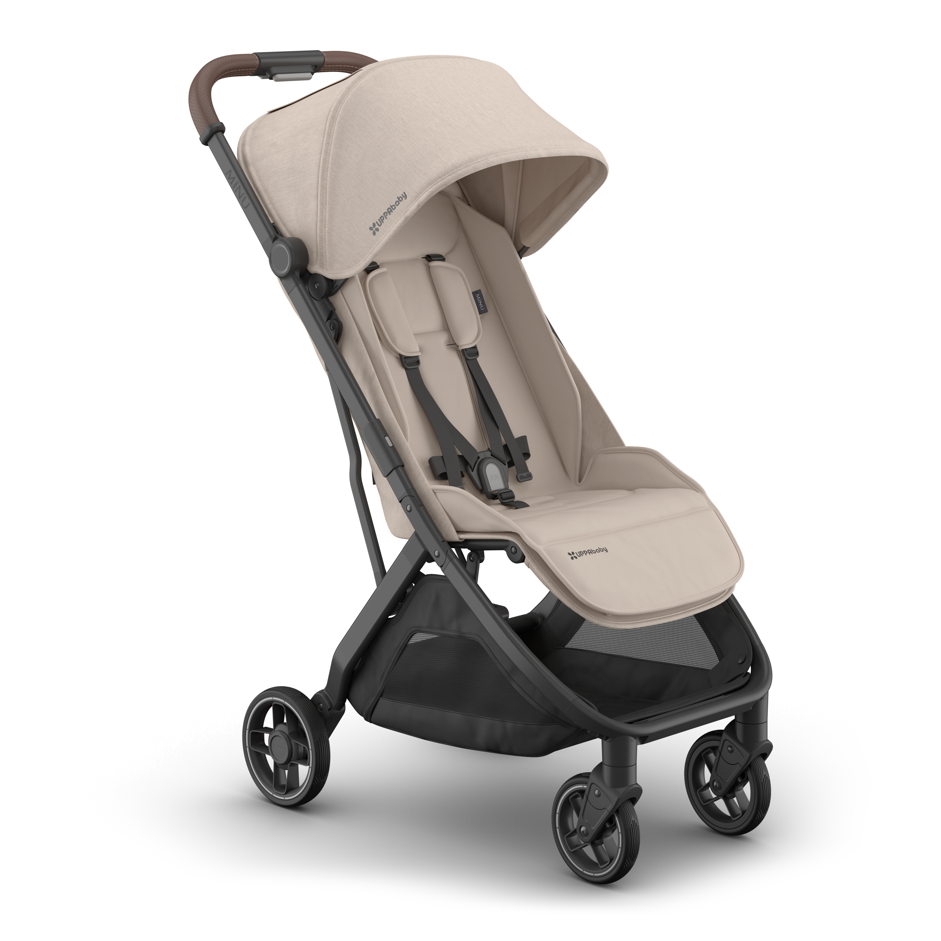 UPPAbaby Minu V3 Stroller Ada Sandstone Mélange Carbon Frame Chestnut Leather