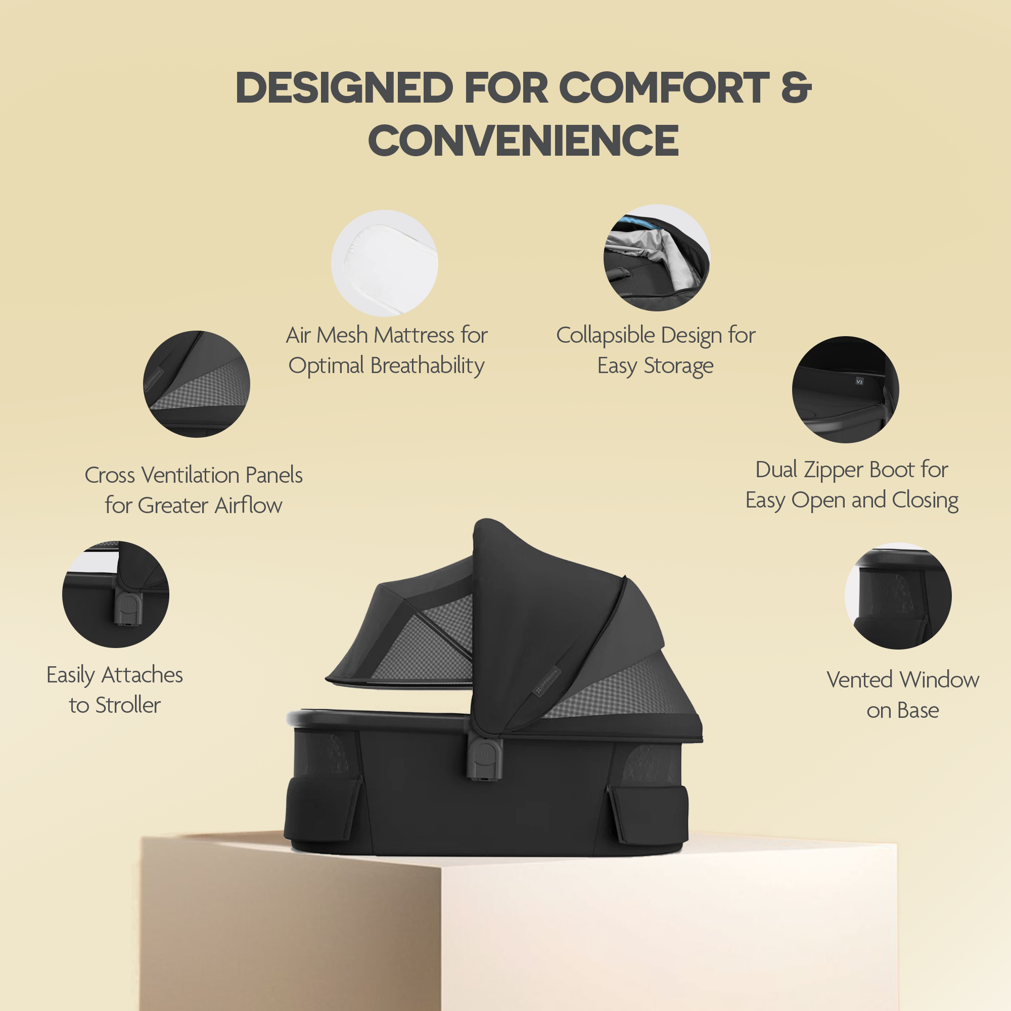 UPPAbaby Bassinet V3 Jake Charcoal Carbon Frame