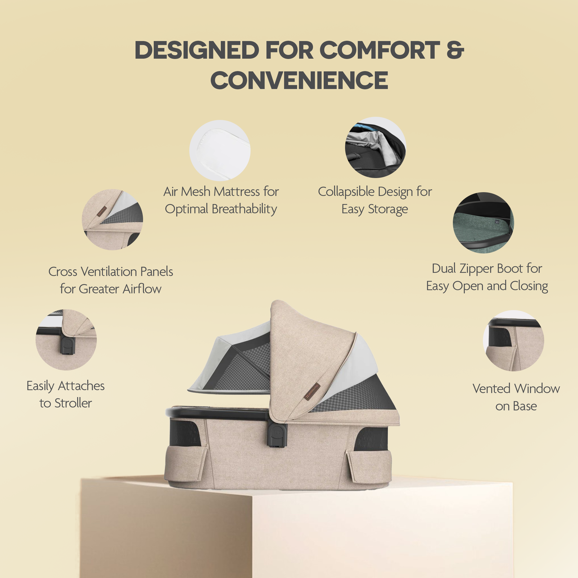 UPPAbaby Bassinet V3 Liam Oat Mélange Carbon Frame