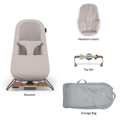 UPPAbaby Mira 3in1 Bouncer Townsend Beige Soft Knit Grey Frame Walnut Wood