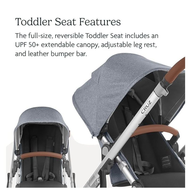 UPPAbaby Cruz V2 Stroller Gregory Blue Mélange Silver Frame Saddle Leather