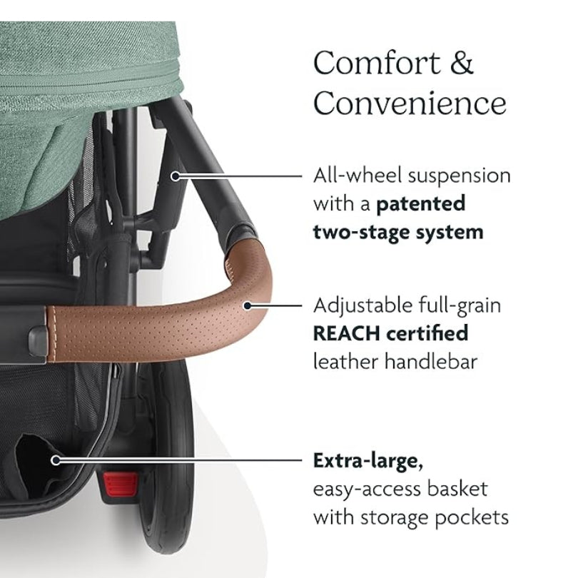 UPPAbaby Cruz V2 Stroller Gregory Blue Mélange Silver Frame Saddle Leather