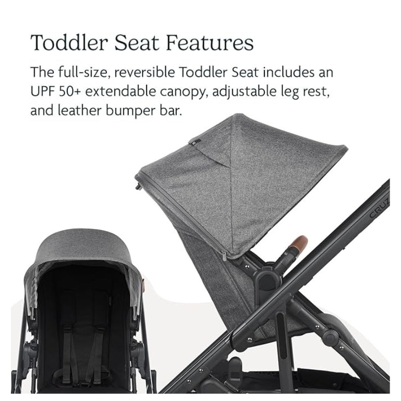 UPPAbaby Cruz V2 Stroller Greyson Charcoal Mélange Carbon Frame Saddle Leather